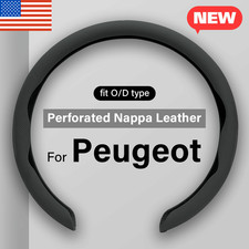 For Peugeot Steering Wheel Cover Nappa Leather Non-Slip Clip on Breathable 15''