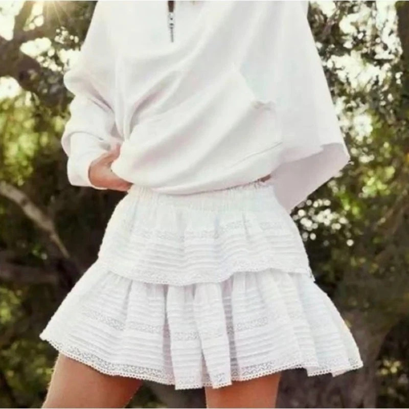 AERIE American Eagle Rock N Ruffle Tiered Mini White Skirt Women's Size XL