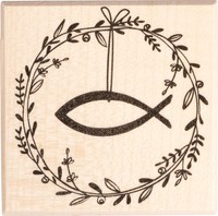 Butterer Stempel Festtagskranz Fisch, 6X6 Cm, Holz, GrußKarten, Einladungen