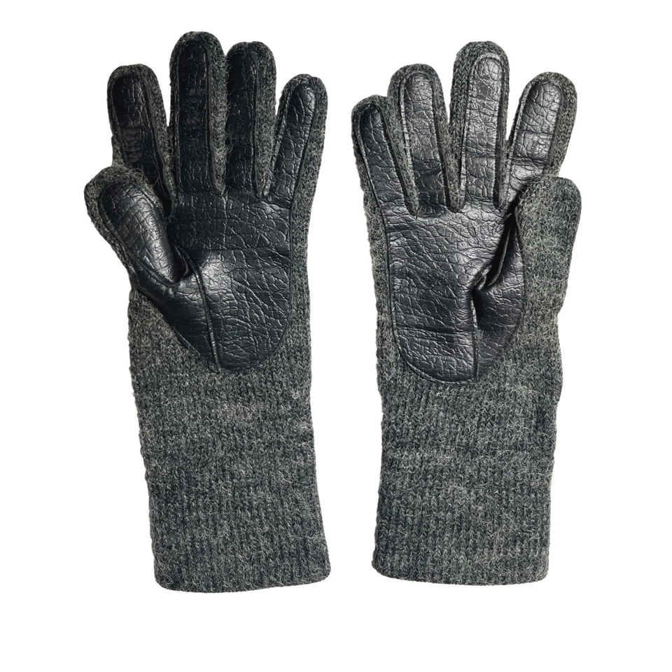 Acogedores guantes de palma de cuero tejidos de lana de colección gris invierno cálidos para mujer pequeños-medianos Foto 2 de 4