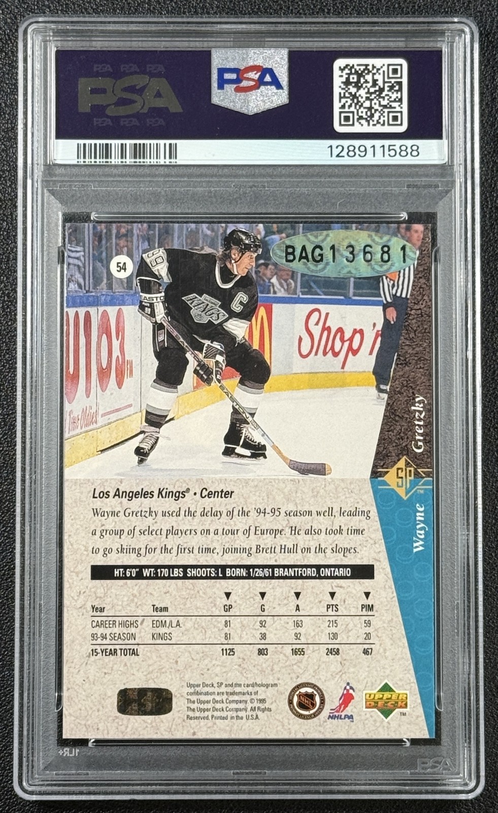 WAYNE GRETZKY PSA 9 1999 SP AUTHENTIC BUY BACK 10 AUTO /56 1994 UPPER DECK #54 view 2
