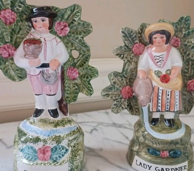 Antique Or Vintage Staffordshire Flat Back Figurines, Gardener & Lady Gardener
