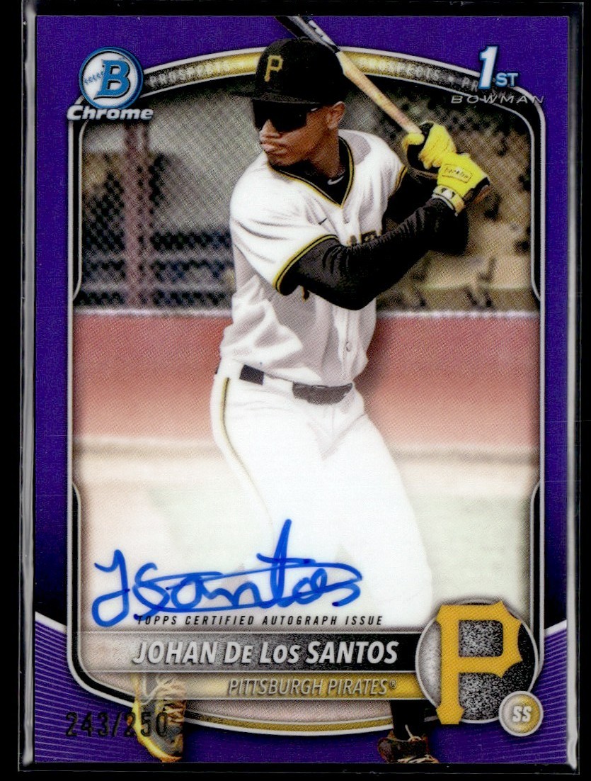 2025 Bowman Chrome 1st Purple Johan De Los Santos Auto /250 Pittsburgh Pirates