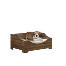 Pet Bed - 36" Wide Brown Alder Wood, Modern  Comfy w/Cushion