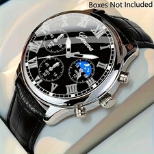 Luxury Men's Business Quartz Watch Black Leather Casual Wristwatch Best & Good