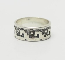 Ethnic vintage tarditional design sterling silver wide band ring sz 8.25 Mexico