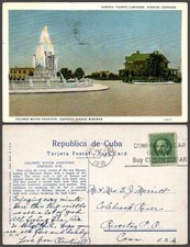 CUBA Havana Colored Water Fountain Cespedes Avenue Miramar  VINTAGE POSTCARD