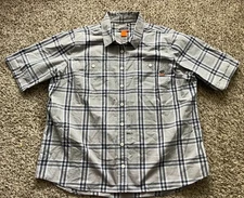 40 Grit Shirt Mens XXL Gray Plaid Button Up Shirt Short Sleeve