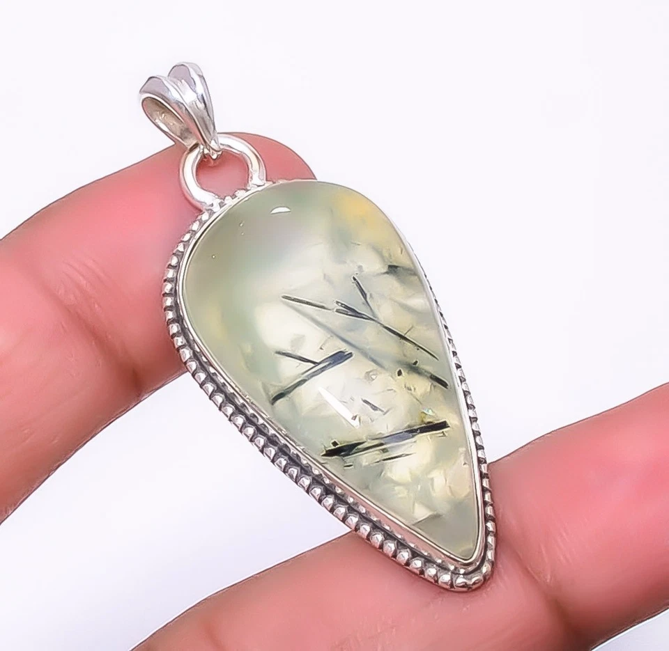 Подвеска из стерлингового серебра 925 пробы Prehnite 1,95 дюйма P973239 подарок для нее, рождественский подарок - Изображение 4 из 4