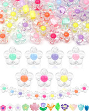 300PCS Acrylic Flower Beads, Colorful Transparent Bead Charms for DIY Bracelets,