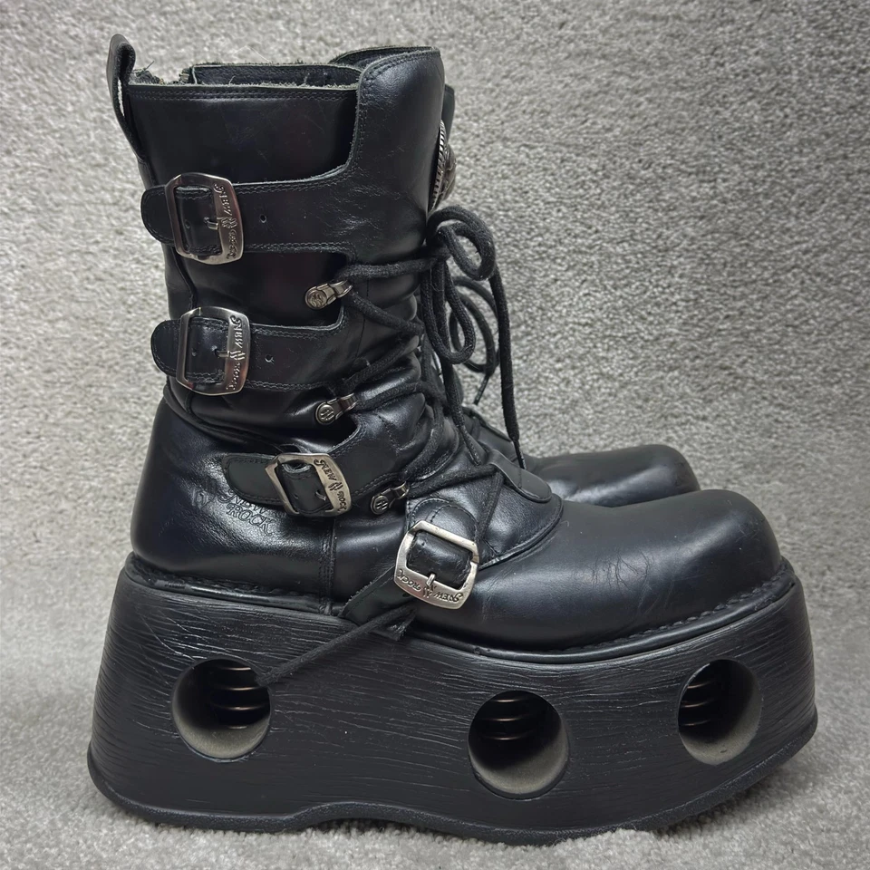 New Rock Boots Mens 12 (11.5") Black Metallic Biker Platform Gothic Rocker 373 - Image 2 of 4