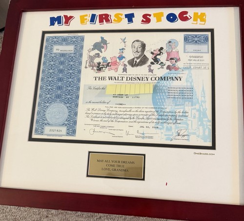 Framed+Matted Original Walt Disney Stock Certificate/Own A Part Of Mickey Mouse!