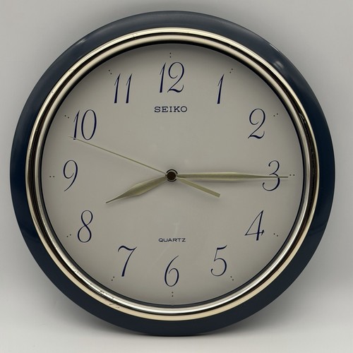 SEIKO Seikosha Analog Quartz Wall Clock Blue w/ Gold Hands - Works