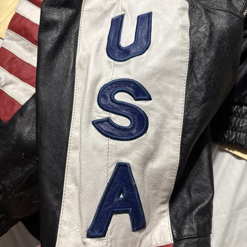 Giacca bomber pelle bandiera USA uomo media USA giù le maniche vintage biker - Foto 9 di 17