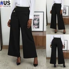 Plus Size Women's Wide-Leg Pants Ladies Buttons Casual Loose Straight Trousers