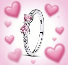 Elegant Gorgeous S925 Sterling Silver RingZirconia Shining Pink Bow Ring