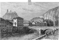 FOIX and the CHÂTEAU of GASTON of FOIX seen from ARIÈGE in the 19th century - 19th century engraving
