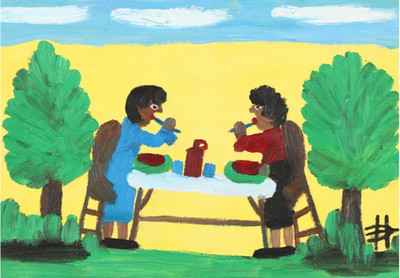 Clementine Hunter (Handmade) Signed Oil Painting on Canvas 16x24 in Naive Art ..
