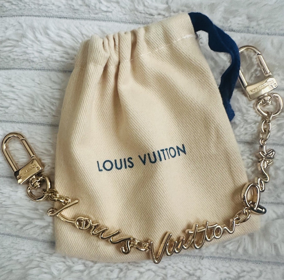 Gold Tone Script Logo Charm Key Chain for Women