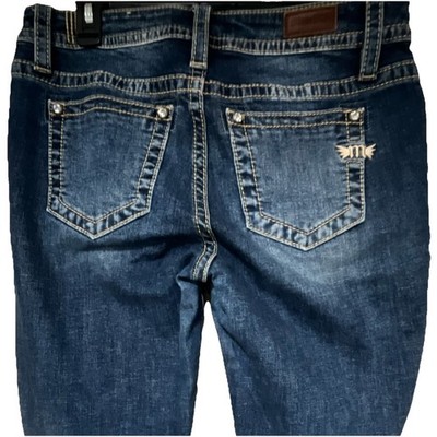 Miss Me Skinny Jeans Blue Denim Embroidered Logo Button Women