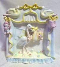 Vintage 1959 Samson Import Co Porcelain Stork  Baby Planter Figurine - 434B...