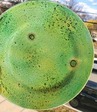 Hand Blown Green Studio Art  Glass Plate 7.75" Raised Bubbles FUNCTIONAL DECOR