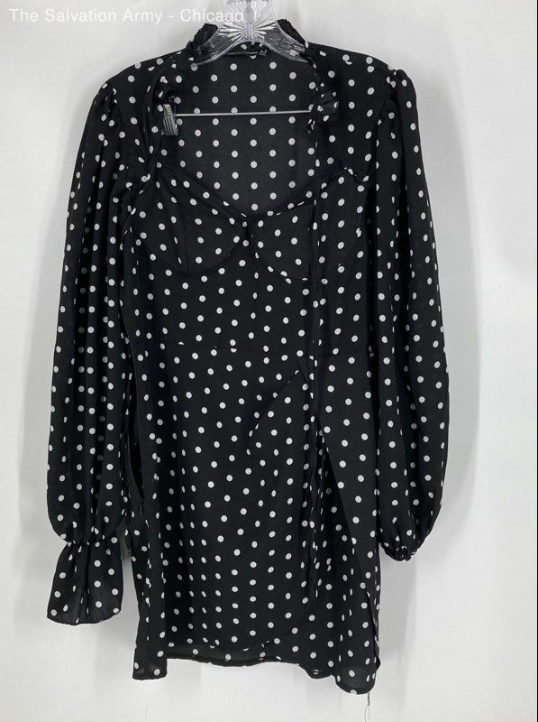 PrettyLittleThing Womens Black White Polka Dot Long Sleeve Mini Dress Size 10