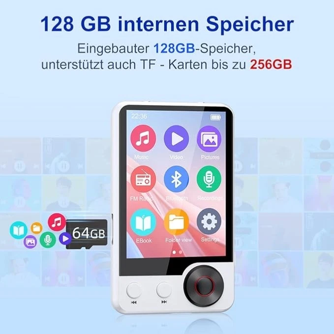 128GB MP3 Player mit Bluetooth 5.3 Tragbarer Verlustfreier HiFi Musikplayer - Bild 2 von 4