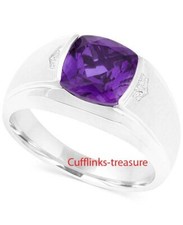 Natural Amethyst  CZ Gemstones with 925 Sterling Silver Ring For Men's  987