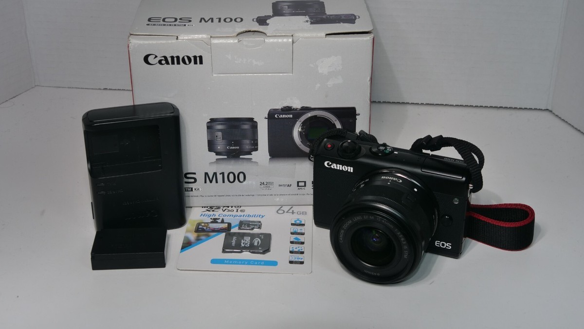 Canon EOS M100 Mirrorless Camera with 15-45mm Lens Box
