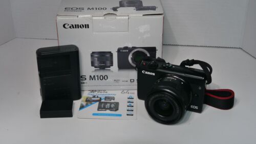 Canon EOS M100 24.2MP Mirrorless Camera with 15-45mm Lens + Box + Battery Charge