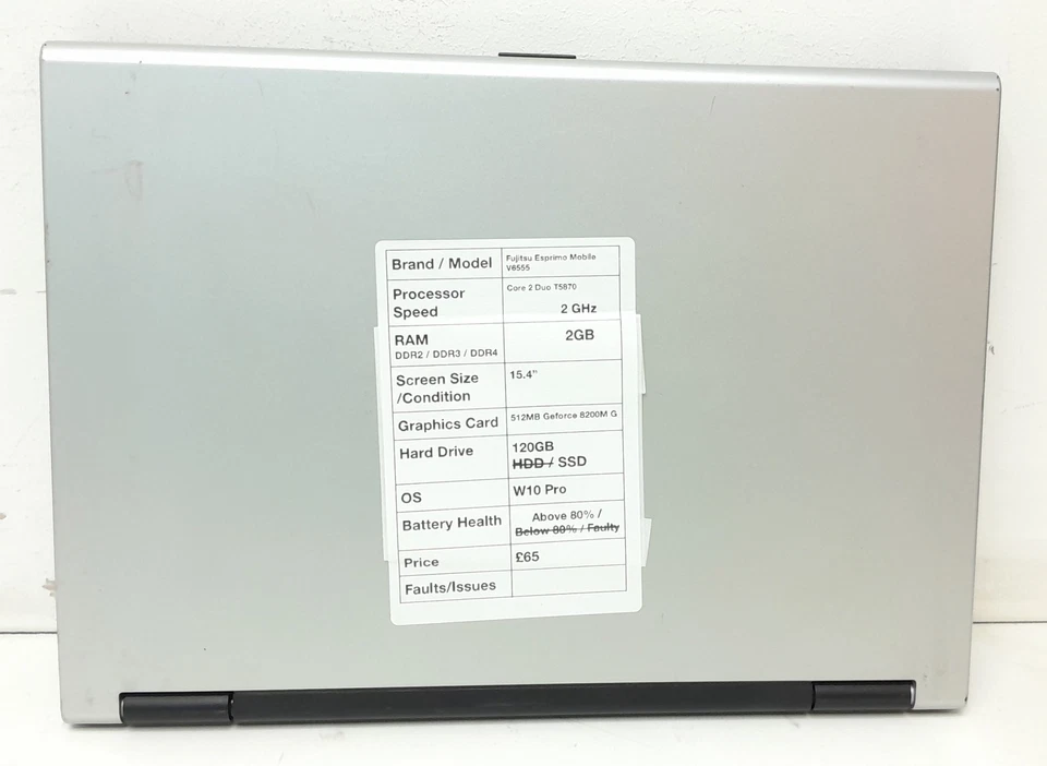 Fujitsu Esprimo Mobile V6555 Z17M 3.0 - Core 2 Duo T5870 2GHz - 2GB Ram - 15.... - Image 3 of 4