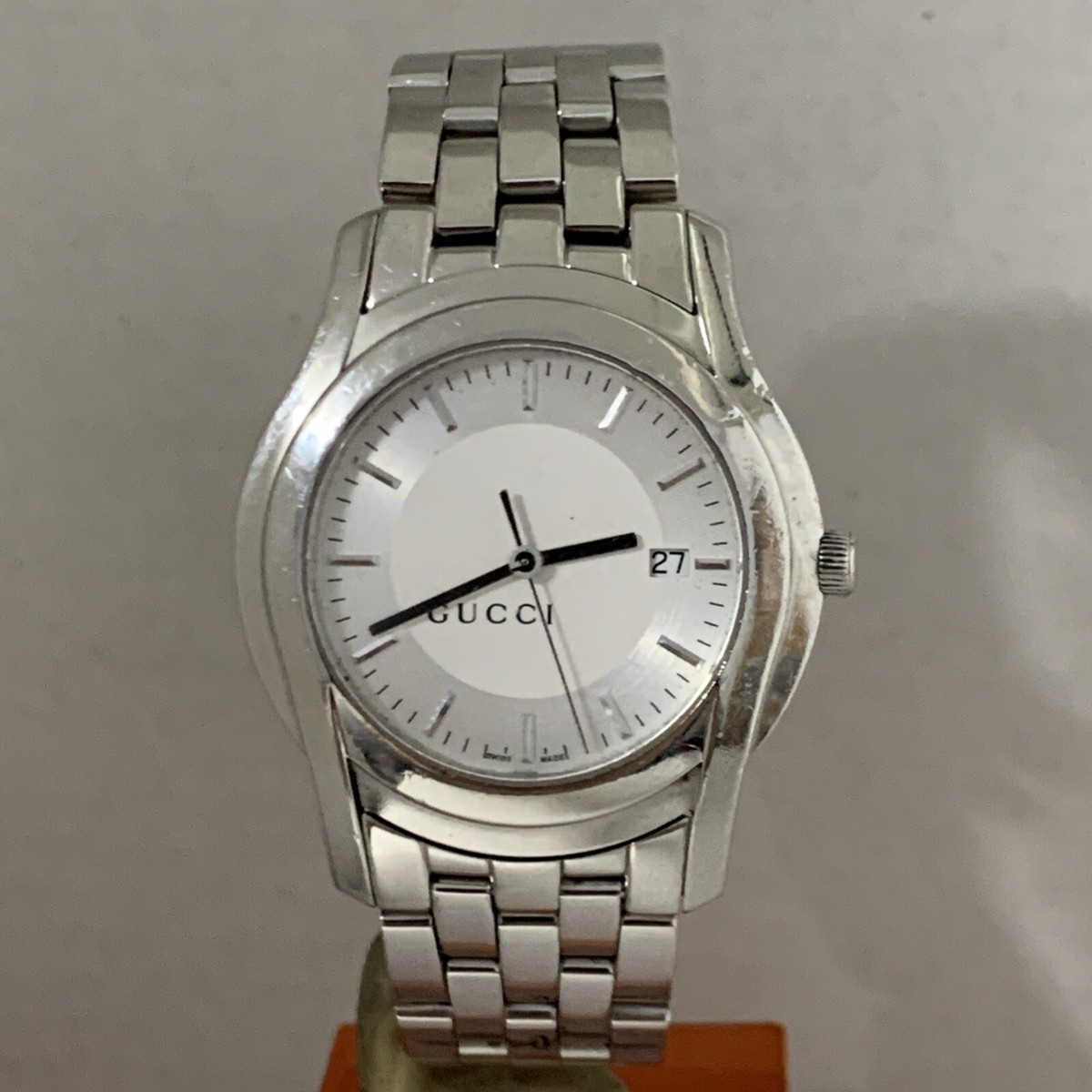 GUCCI Men’s Analogue Silver Dial Date Stainless Steel Bracelet Watch 5500 XL