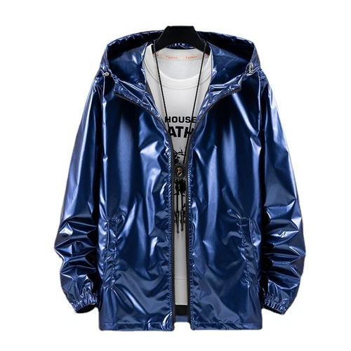 Herren glänzende Jacke Kapuze Mantel holografisch Harajuku Mode Top Freizeit - Bild 18 von 23