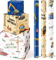 Geschenkpapier Bagger Baustelle Jungen 3 Rollen 43,2X304,8 Cm Geburtstag