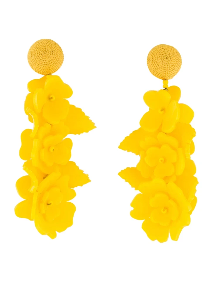 Pendientes Oscar de la Renta Flores Escaladas Gota Resina Amarilla Clip Gripoix Foto 4 de 4