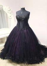Black and Purple Gothic Wedding Dresses Beaded Sweetheart A Line Bridal Gowns