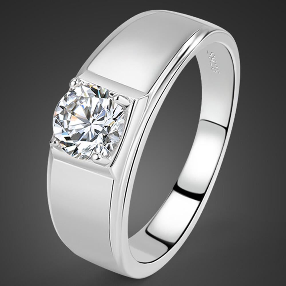 Genuine Sterling Silver 925 Round Ring Size 7-13 Clear CZ 6mm for