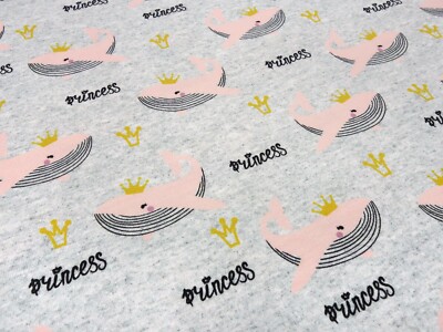 Stoff Baumwolle Jersey Wale Prinzessin Princess Kronen grau rosa Kinderstoff