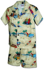 Woodie Beach Surfboard Boy's 2pc Hawaiian Cabana Set