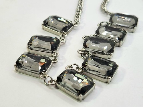 Classic Faceted Stones Choker Necklace Bezel Set Smoke Gray Glass Colors Sparkle - Picture 6 of 11