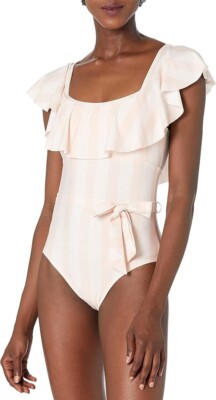 Splendid X1228  Standard Off Shoulder Ruffle One Piece, Long Lines Pink, XS