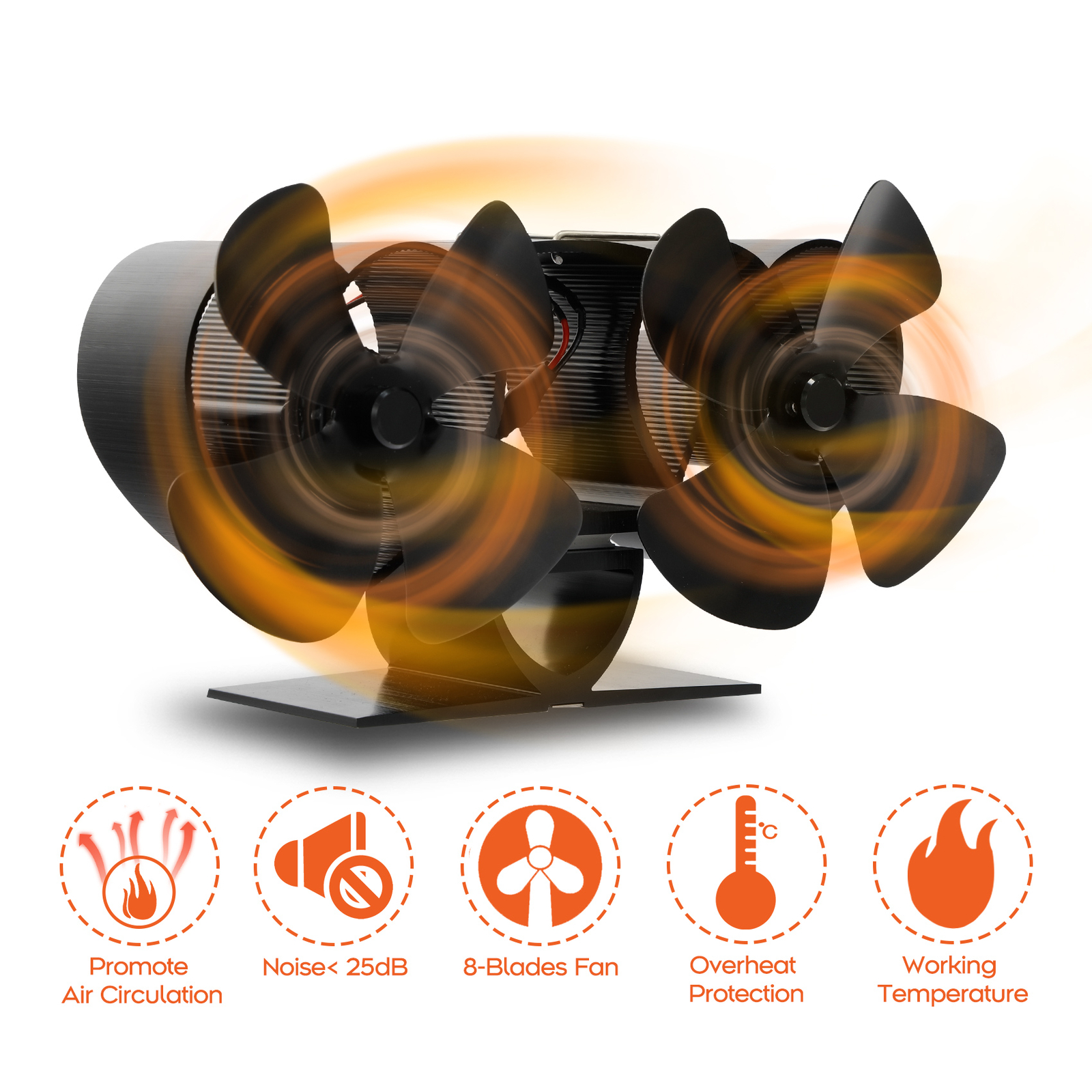 8Blade Heat Powered Fireplace Stove Fan Wood Burner 2 Motor Fuel Save