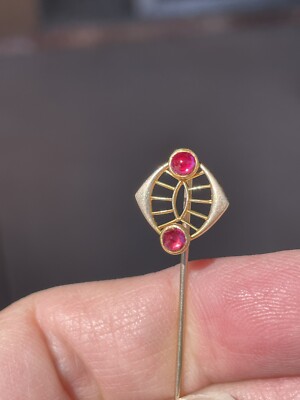 Vintage Egyptian Revival Design Style w/Ruby Studs, 10K Gold Stickpin