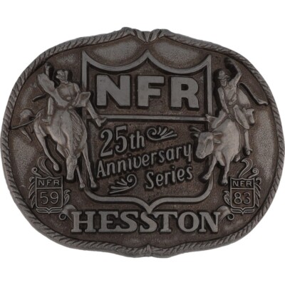 83 National Finals Rodeo Nfr Hesston Western Cowboy Nos Vintage Belt Buckle 