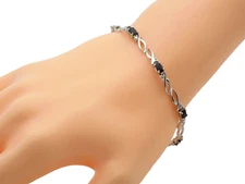 FAS STERLING & NATURAL BLACK ONYX 7.5" BRACELET 3MM 7.6GR #1618