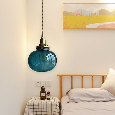 Nordic Single Hanging Light Porch Cottage Pendant Chandeliers Oval Glass Shade