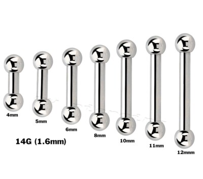 PAIR 14g Steel Barbell with 3mm Ball Nipple Ring Helix Cartilage