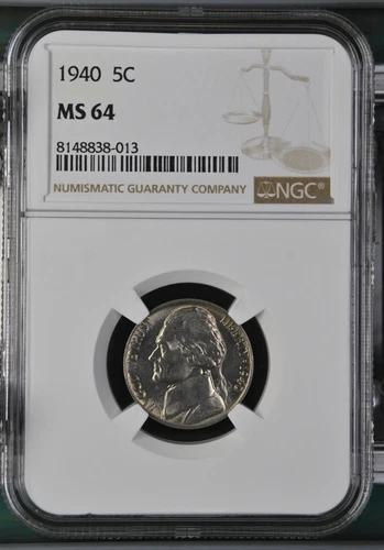 1940 Jefferson nickel graded by NGC MS64