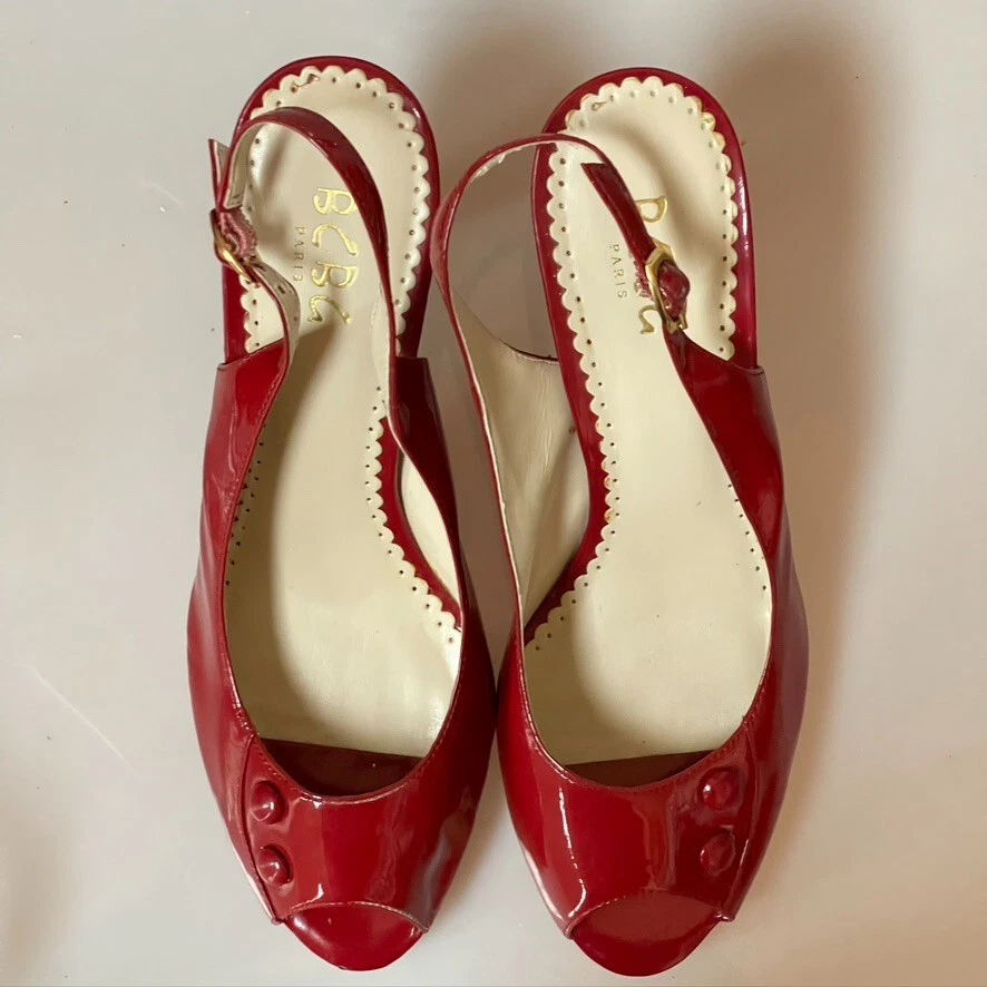 Zapatos de tacón BCBG Paris HALONA charol peep-toe sin cordones rojos para mujer talla 9B Foto 3 de 4